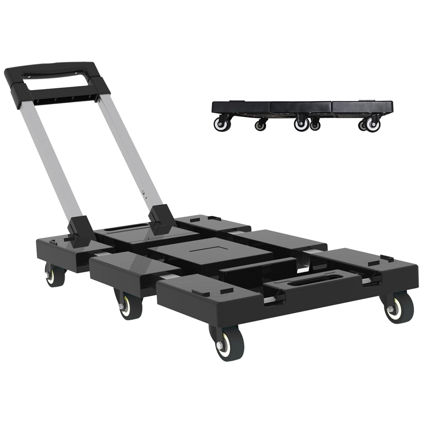 Folding Hand Truck 330lbs, Portable Heavy Duty Dolly Cart, 6 Wheels Collapsible Luggage Cart with 1 Elastic Ropes - Compact Trolley Cart for Easy Moving