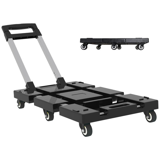 Folding Hand Truck 330lbs, Portable Heavy Duty Dolly Cart, 6 Wheels Collapsible Luggage Cart with 1 Elastic Ropes - Compact Trolley Cart for Easy Moving