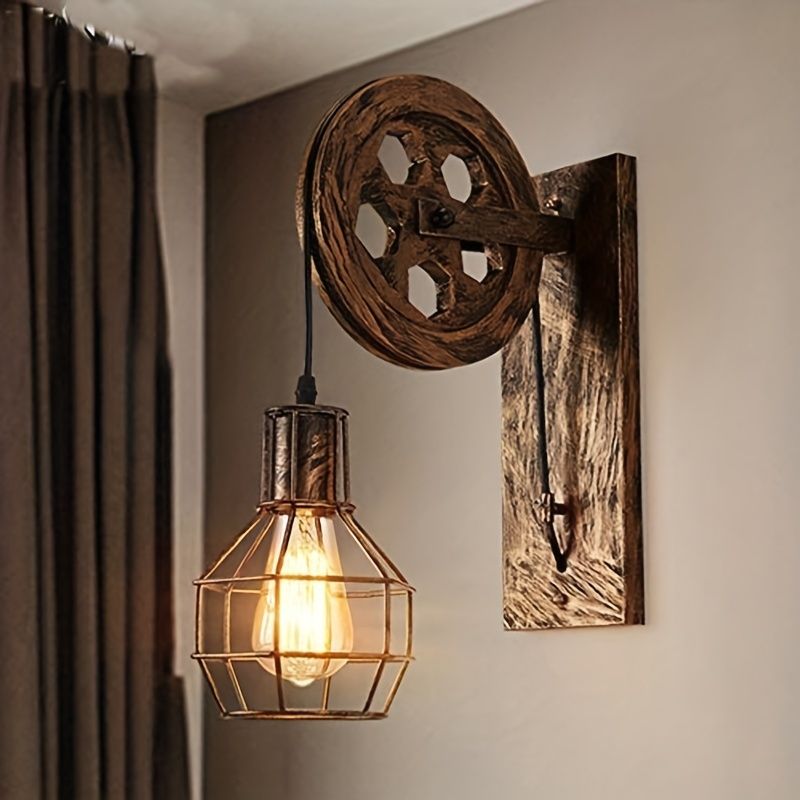 Retro Industrial Wall Sconce, 1Pack Antique Brass Vintage Plug In Wall Lighting, Industrial Lantern Retro Lamp Metal Wall Light Fixtures For Bedside Bedroom Home Dining Room(Not Include Bulb)