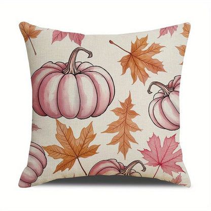 4 Pack Fall Pillow Covers Pink 18x18in Farmhouse Pumpkin Maple Leaf Cushion Case Autumn Sofa Couch Decor for Autumn Thanksgiving Harvest Decorations