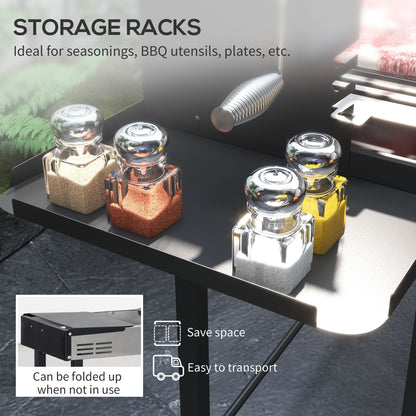 Outsunny BBQ Rotisserie Charcoal Grill for Chicken Turkey with 3-Level Grate Storage Shelves Stainless Steel