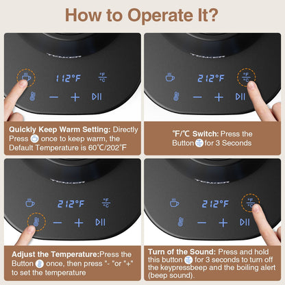 Electric Gooseneck Kettle Temperature Control Pour-Over Tea Kettle for Coffee Brewing;  Stainless Steel Inner;  1300W Rapid Heating;  Temp Holding Matte Black