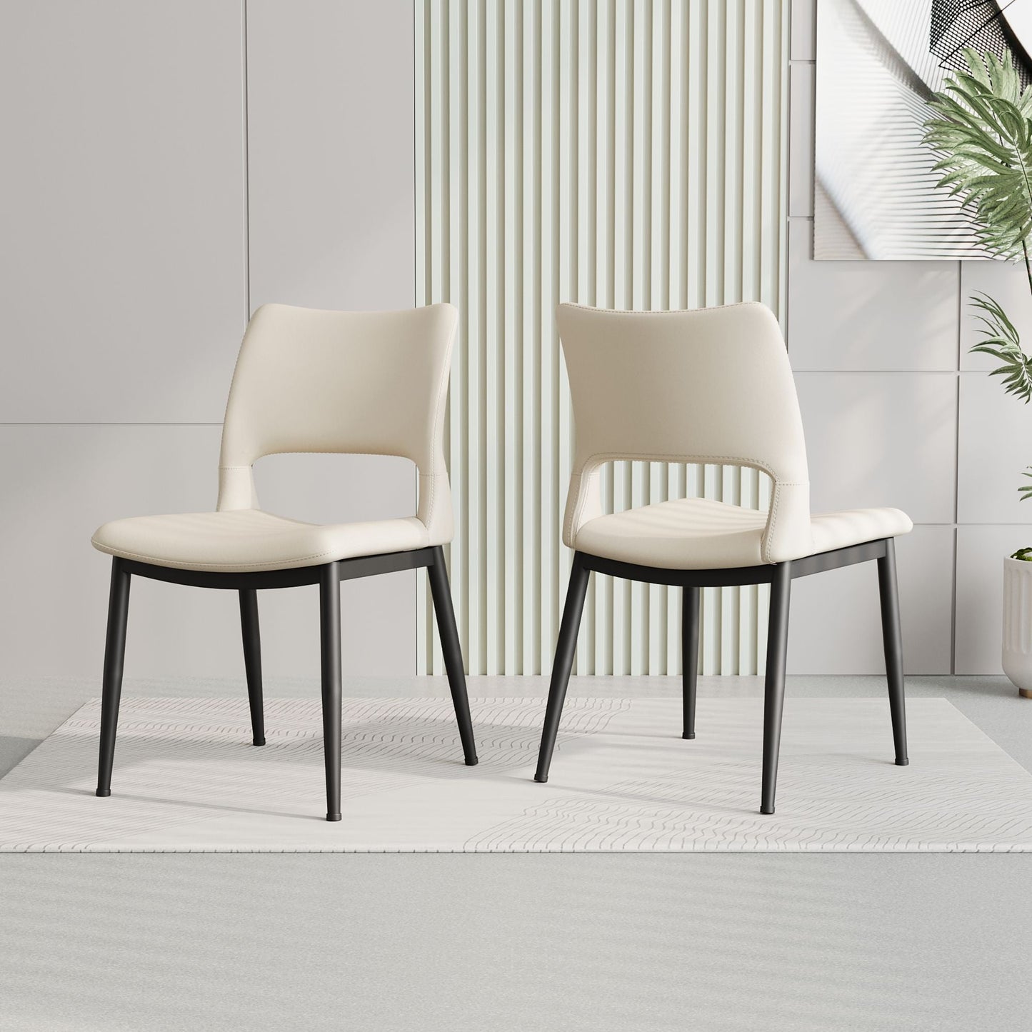 Modern minimalist black PU leather Dining Chairs Set of 2, comfortable backrest design, metal leg support, suitable for restaurants, kitchens, and offices.