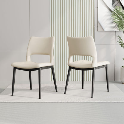 Modern minimalist black PU leather Dining Chairs Set of 2, comfortable backrest design, metal leg support, suitable for restaurants, kitchens, and offices.