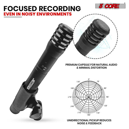 5 CORE Professional Instrument Microphone Pencil Mic Condenser Cardioid Unidirectional Stick Microfono with Windscreen Mic Clip & Case - INSTRU MIC 100 BLK