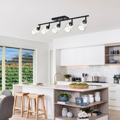 5-Light Vanity Light Bathroom Fixture with Clear Glass Shade Multi-Directional Rotating Metal Ceiling Spotlight Fixture with Adjustable Track Heads