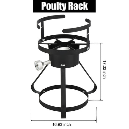 30QT Propane Turkey Fryer Set Silver Aluminum Pot with Black Round Iron Stand Outdoor Gas Deep Fryer Kit for Frying Turkey Seafood and Boiling Crawfish Backyard Cooking Equipment