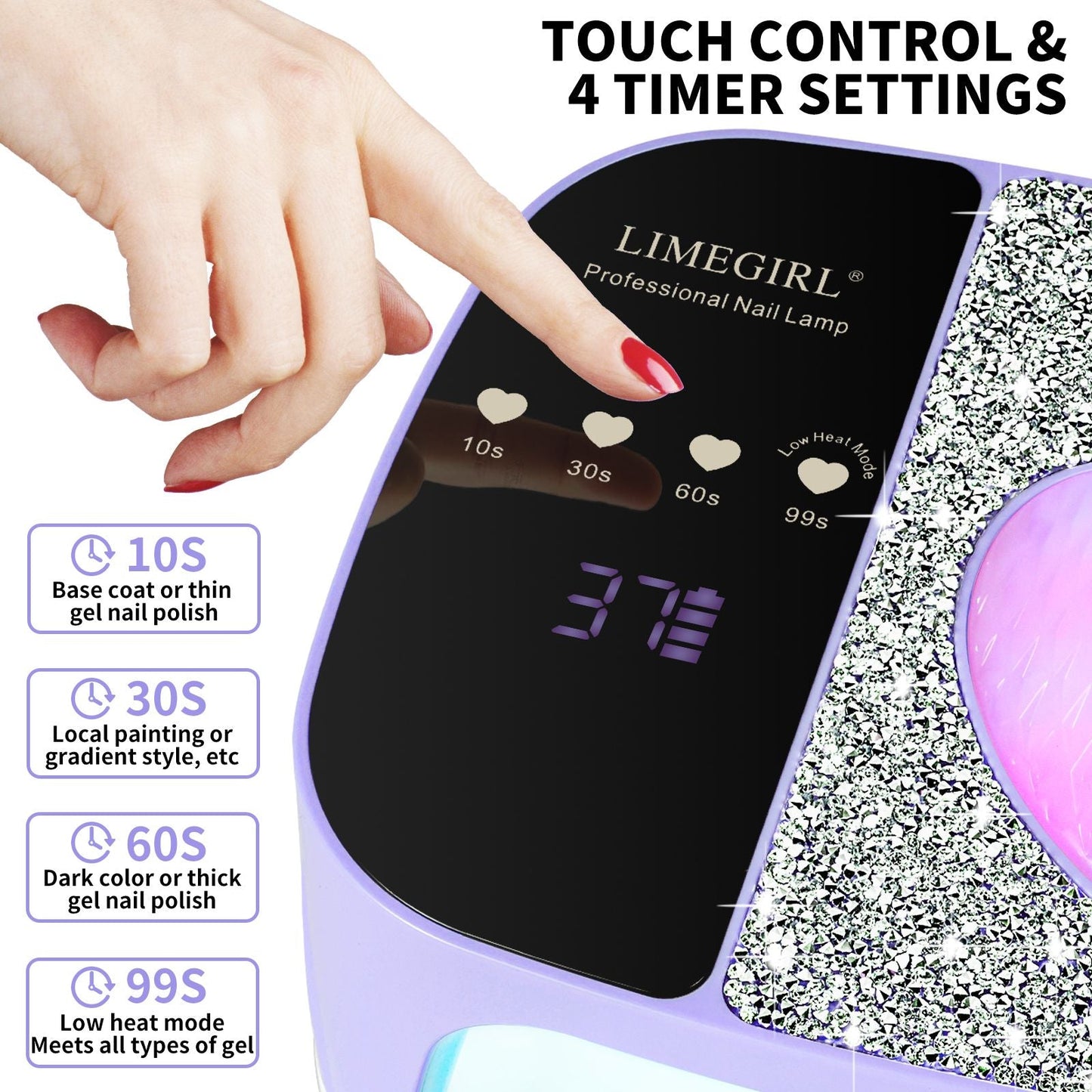 LimeGirl Cordless Nail Dryer for Gel Polish, UV LED Nail Lamp with Fast Curing UV Light & 4 Timer Settings, Portable Rechargeable Gel Lamp Nail Art Tool for Manicure Pedicure at Home & Salon