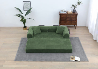 Foldable Sofa Bed, 77.9'' Folding Floor Couch, Compressed Convertable Sleeper Sofa, Memory Foam Couch with Pillow Back Support Armrest, 4-in-1 Futon Sofa Bed for Living Room, Army green