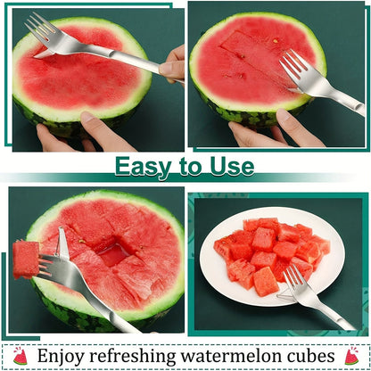 1pc 2 In 1 Watermelon Slicer With Fork Durable Watermelon Cutter Stainless Steel Watermelon Cutting Ruler For Fruit Plate