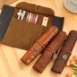 2pcs Vintage Treasure Map Pencil Pouch: 1pc PU Leather Roll-up Pen Bag for Cosmetic & Stationery Storage in Office & School Supplies