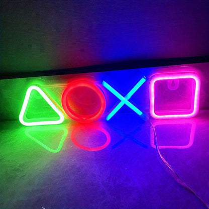 1pc PS Game Symbol Shape Neon Sign, PS Game Chart Lamp Battery/USB Power Supply, Used For Table And Wall Decoration Lights, Suitable For Game Room Dormitory Day Home Decoration, 13.7x3.4in