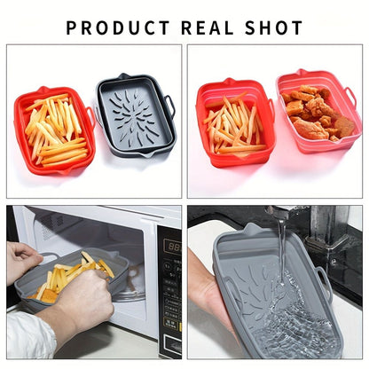 Rectangular Air Fryer Liners; Foldable Silicone Tray; Air Fryer Accessories; Reusable Grill Plate; Heat Resistant Microwave Silicone Plate; Home Kitchen Items