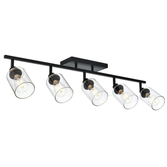 5-Light Vanity Light Bathroom Fixture with Clear Glass Shade Multi-Directional Rotating Metal Ceiling Spotlight Fixture with Adjustable Track Heads