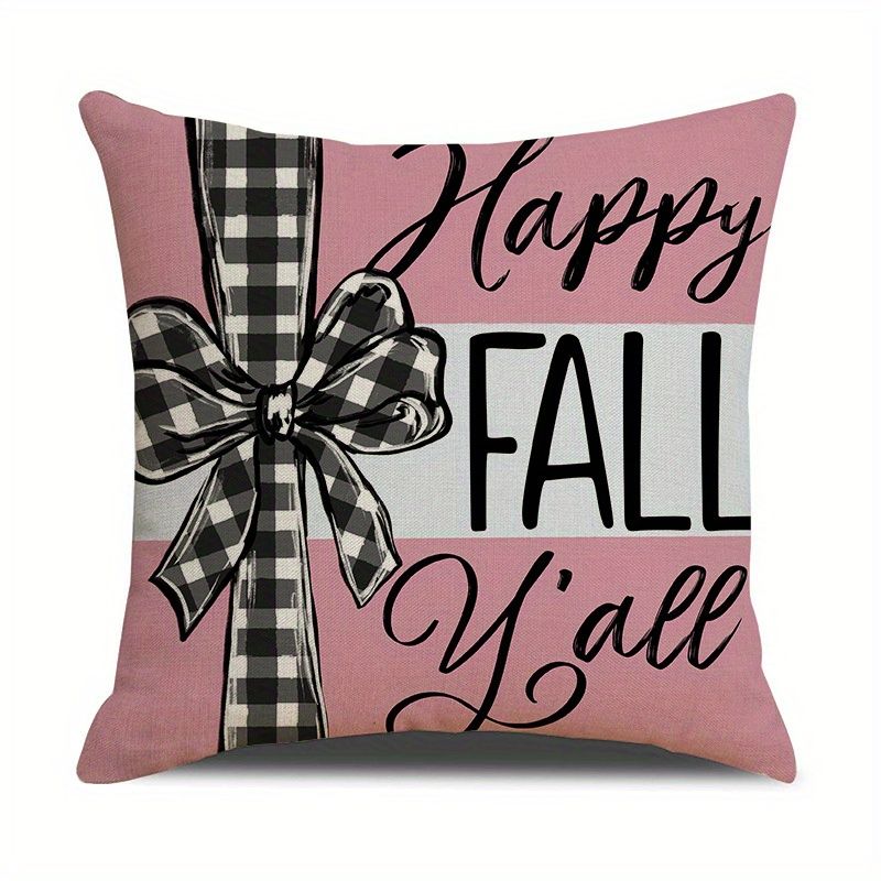 4 Pack Fall Pillow Covers Pink 18x18in Farmhouse Pumpkin Maple Leaf Cushion Case Autumn Sofa Couch Decor for Autumn Thanksgiving Harvest Decorations