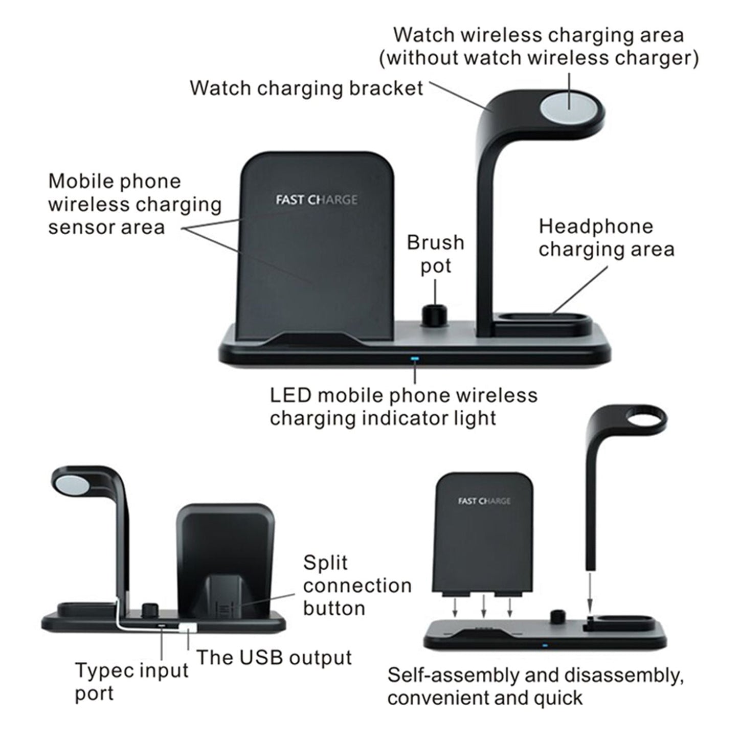 Besegad 4 in 1 Assemable Fast Wireless Charging Stand Dock Station for iPhone XS Max Apple Pencil iWatch Series 1 2 3 4 Airpods