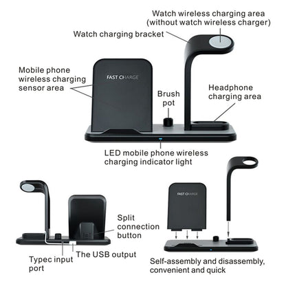 Besegad 4 in 1 Assemable Fast Wireless Charging Stand Dock Station for iPhone XS Max Apple Pencil iWatch Series 1 2 3 4 Airpods