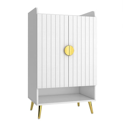 Yellar Nordic Entryway White Shoe Storage Cabinet with Doors & Open Shelves 5-Tier