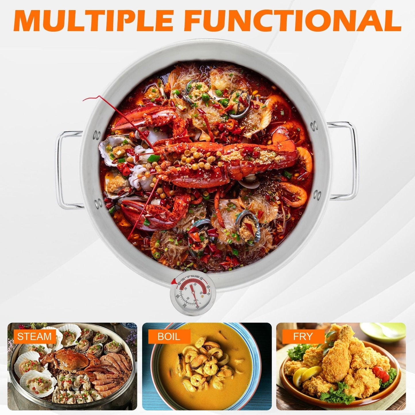 30QT Propane Turkey Fryer Set Silver Aluminum Pot with Black Round Iron Stand Outdoor Gas Deep Fryer Kit for Frying Turkey Seafood and Boiling Crawfish Backyard Cooking Equipment