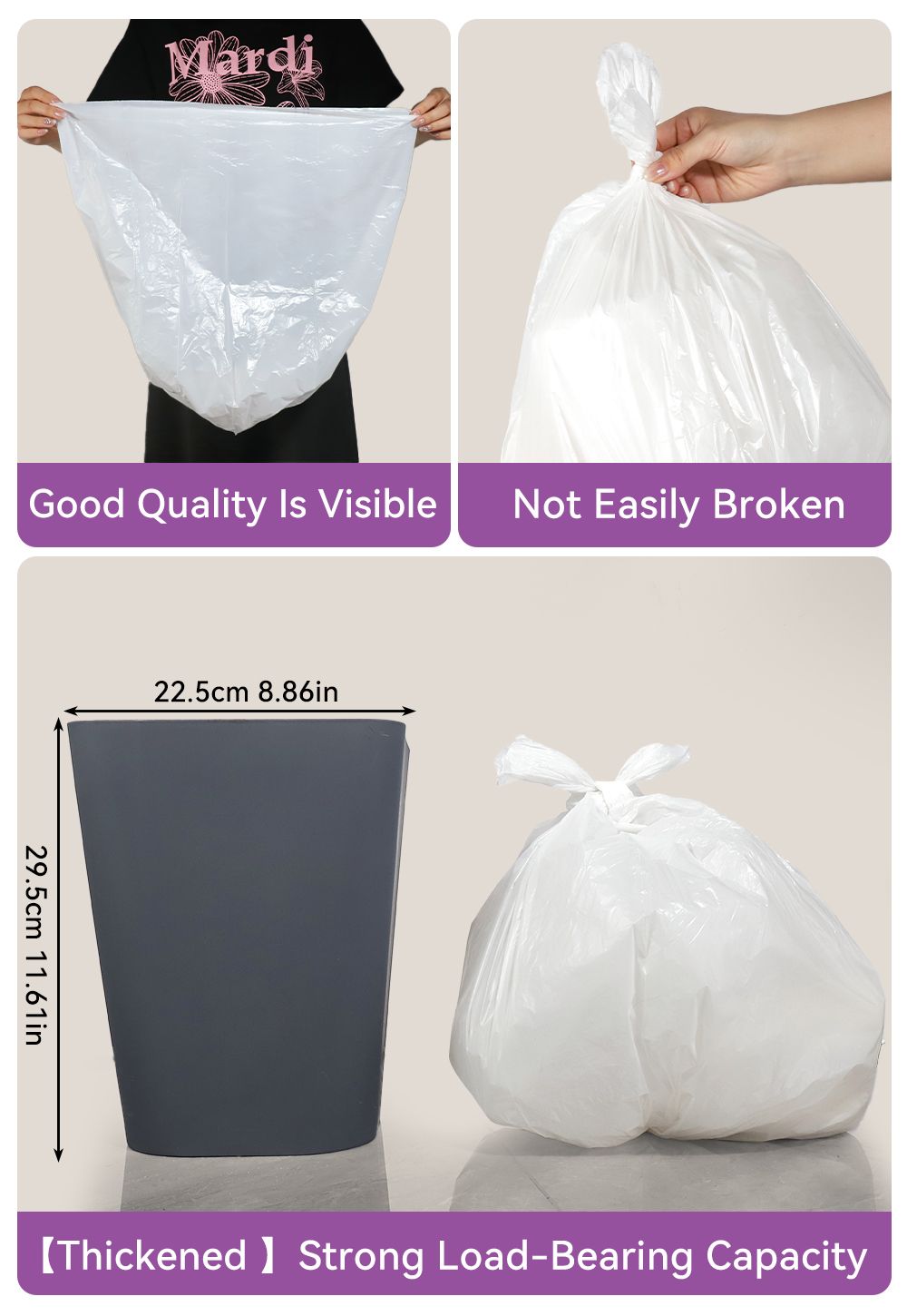 Boxed Disposable Garbage Bag 270 Pieces Puncture Tear Resistant Trash Bags, 8 Gallon Capacity, Kitchen Drawstring Garbage Bags Fresh Clean Scent With Lemon Mint Scent