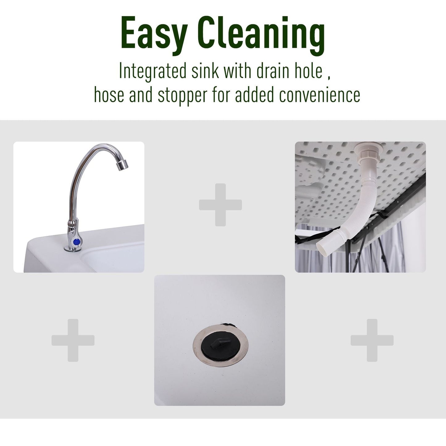 Outsunny Camping Table 50 with Sink Faucet Stainless Steel Basins Fish Cleaning