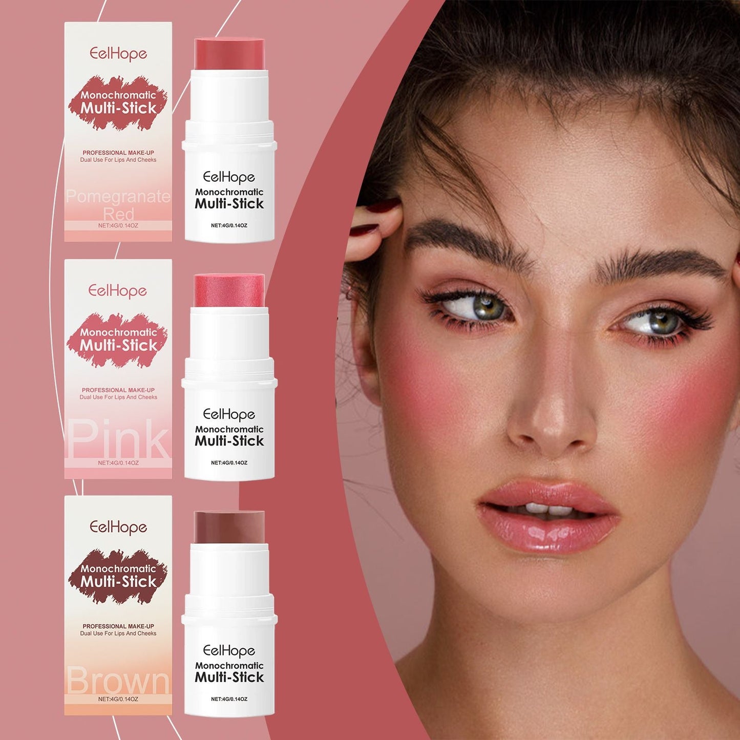 Eelhope 3-In-1 Color Stick Brightening And Colorizing Long-Lasting Long-Lasting Moisturizing Blush Eyeshadow