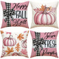 4 Pack Fall Pillow Covers Pink 18x18in Farmhouse Pumpkin Maple Leaf Cushion Case Autumn Sofa Couch Decor for Autumn Thanksgiving Harvest Decorations