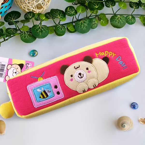 [Happy Day] Embroidered Applique Pencil Pouch Bag / Cosmetic Bag / Carrying Case (7.5*2.5*1.6)