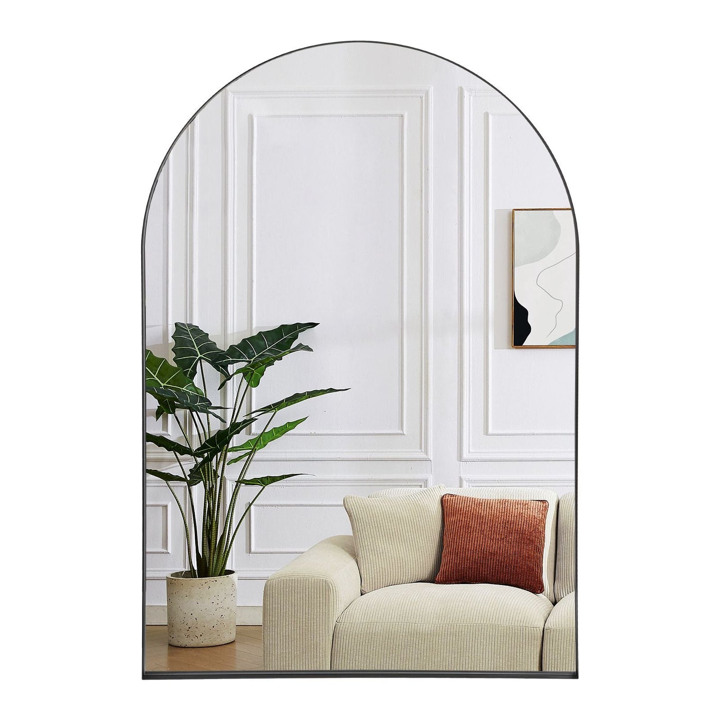 Arched Wall Mirror, 24"×36" Bathroom Mirror Deep Frame, Modern Dresser Mirror Wall Mounted Decor Metal Frame for Bedroom Living Room Entryway Fireplace Mantel Dining Room