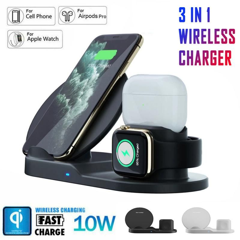 3 In 1 Wireless Charger Stand Quick Charging Dock Station For IPhone Apple Watch Airpods For Samsung S10 S9 10W Fast Charging
