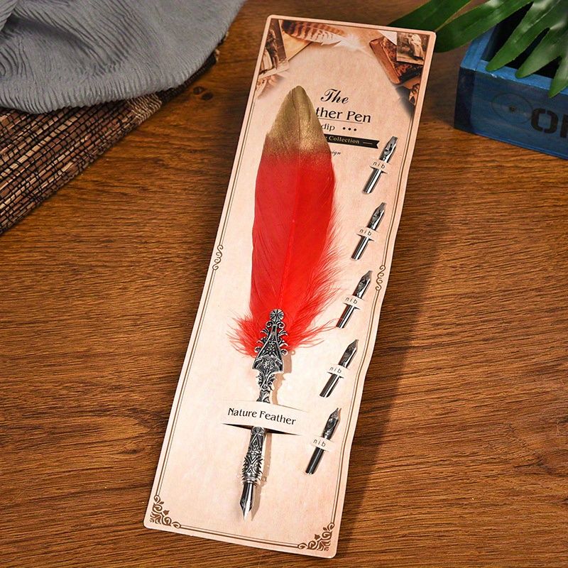 European And American Retro Feather Pen Dipping Pen Enterprise Business Gift Birthday Stainless Steel Signature Pen Teacher Gift Birthday Gift