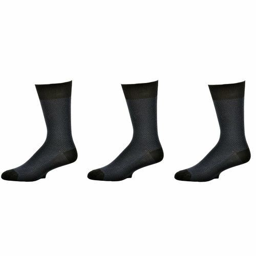 Men's Socks Dark Herringbone Design Crew 3 Pair Packs