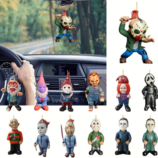 1pc Halloween Decor Horror Movie Character Sculpture Car Hanging Pendant Horror Decoration Funny Pendant Car Dwarf Pendant