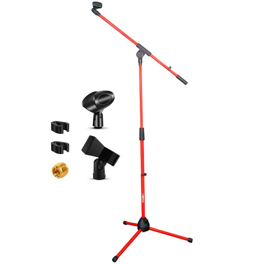 5 Core Tripod Mic Stand Floor Adjustable 18 to 72 Inches Sturdy Boom Arm Holder Microphone Stands Pedestal Para Microfono for Singing MS 080 RED