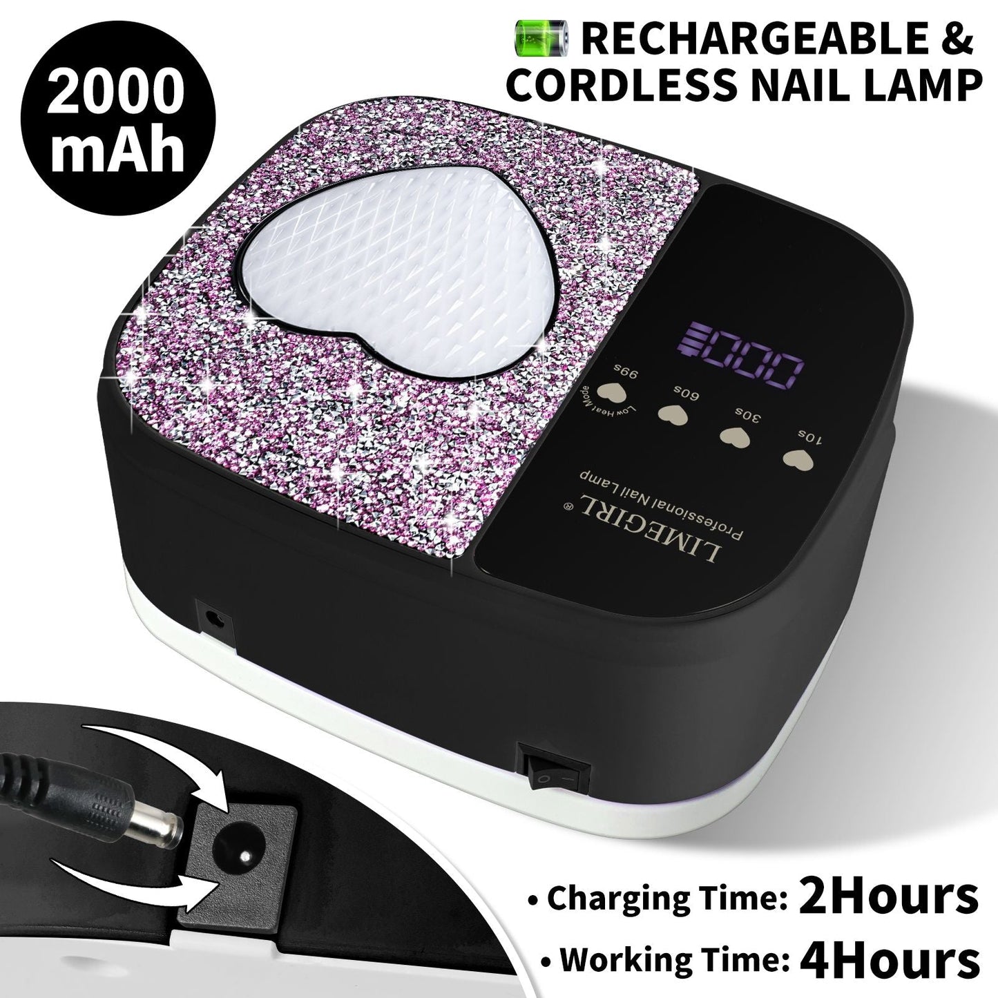LimeGirl Cordless Nail Dryer for Gel Polish, UV LED Nail Lamp with Fast Curing UV Light & 4 Timer Settings, Portable Rechargeable Gel Lamp Nail Art Tool for Manicure Pedicure at Home & Salon