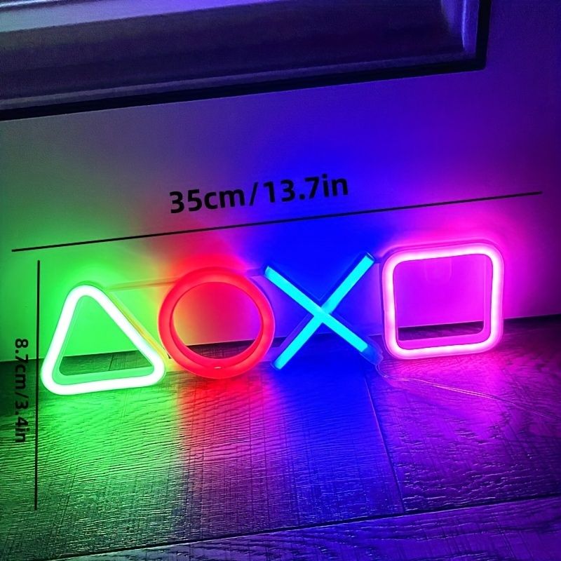 1pc PS Game Symbol Shape Neon Sign, PS Game Chart Lamp Battery/USB Power Supply, Used For Table And Wall Decoration Lights, Suitable For Game Room Dormitory Day Home Decoration, 13.7x3.4in