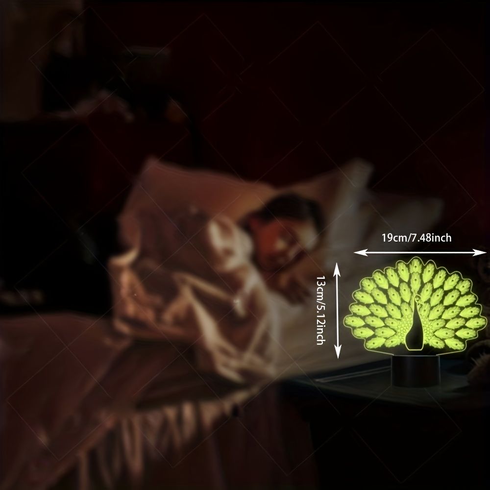 1pc Peacock 3D Illusion Lamps Nightlight With Remote Control, 16 Colors Touch Switch Table Desk Lamps Holiday Xmas Birthday Toys Gifts For Baby Nursery Toddler