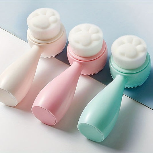 Double-Sided Silicone Face Brush with Soft Bristles for Exfoliating and Massaging Skin Care - Cute Cat Paw Design for Facial Cleansing and Makeup Removal