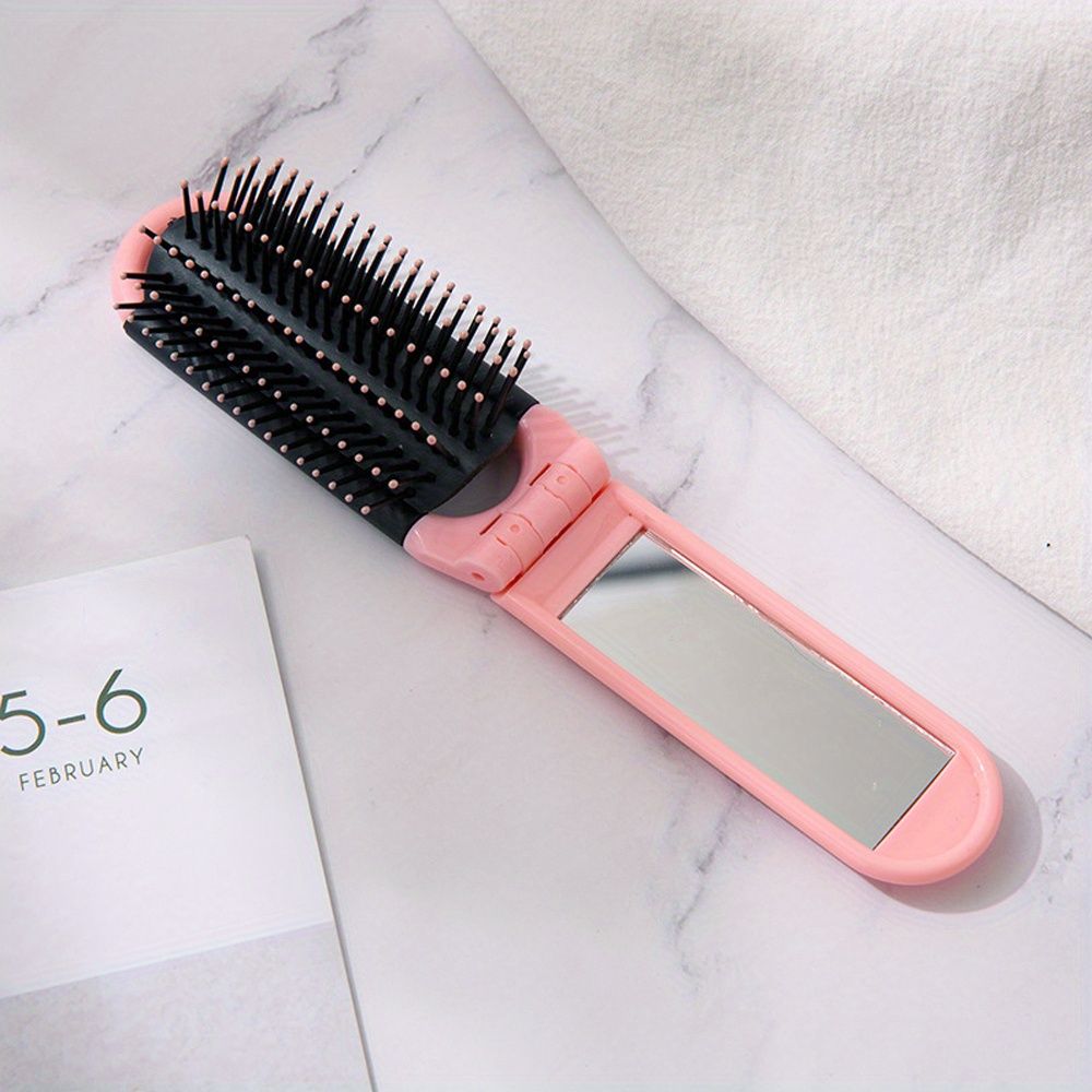 1pcs Collapsible Travel Hair Comb with Mirror - Portable and Compact Hair Brush for On-the-Go Grooming