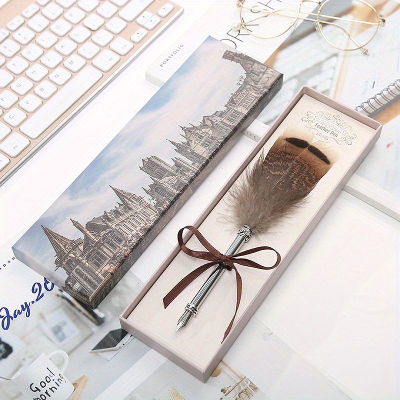 Peacock Feather Pen Dip Water Pen Feather Pen Adult Signature Pen Small Gift Box For Mom, Teacher And Classmates Holiday Gift