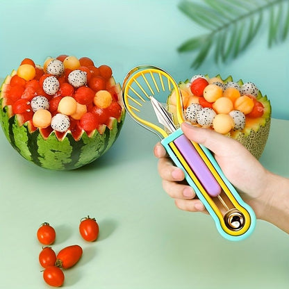 3pcs Set Kitchen Fruit Carving Knife Three-piece Set Of Stainless Steel Watermelon Digging Spoon Fruit Platter Tool Digging Ball Set