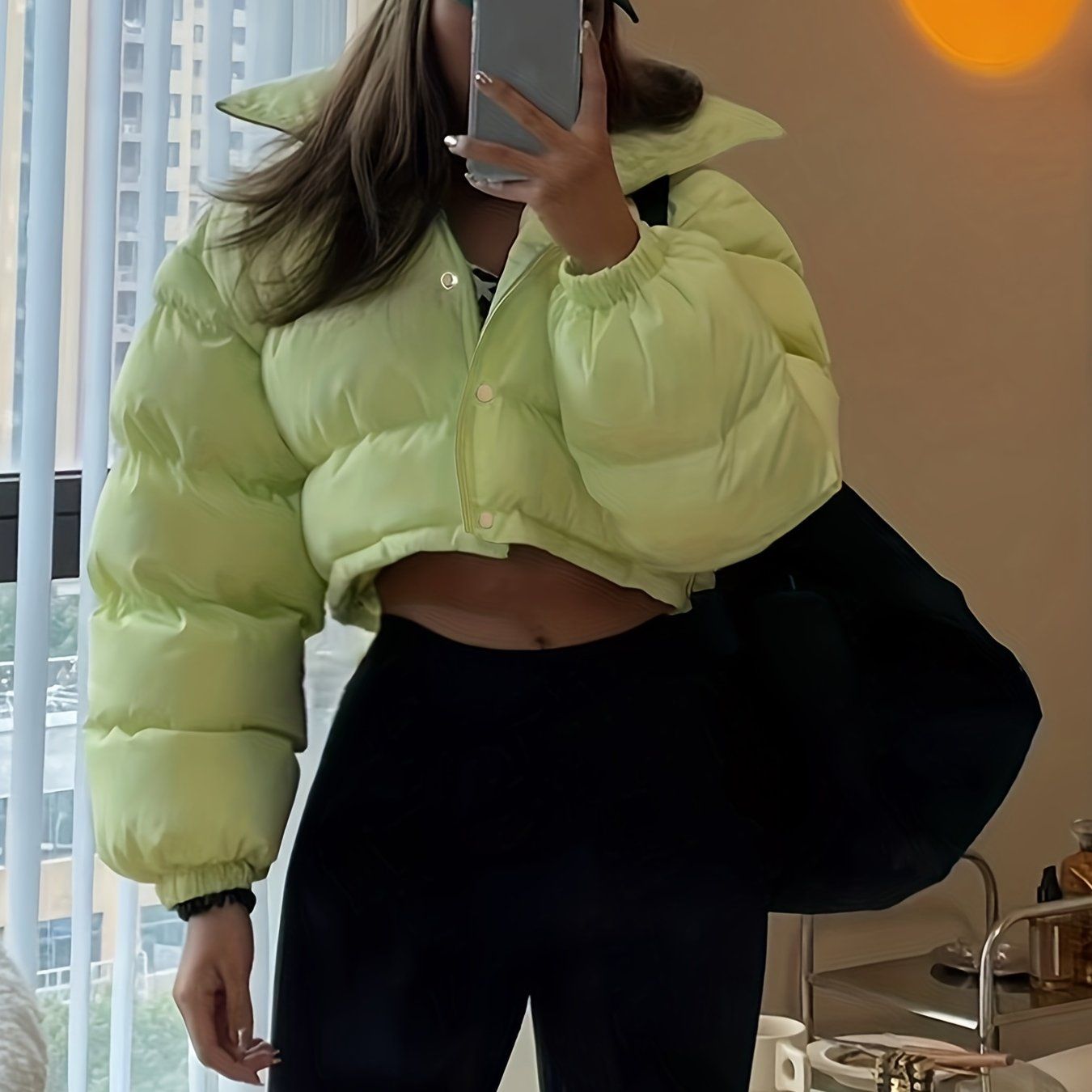 Solid Full Zipper Crop Coat, Warm Stand Collar Lightweight Coat, Outerwear For Fall & Winter, Women's Clothing