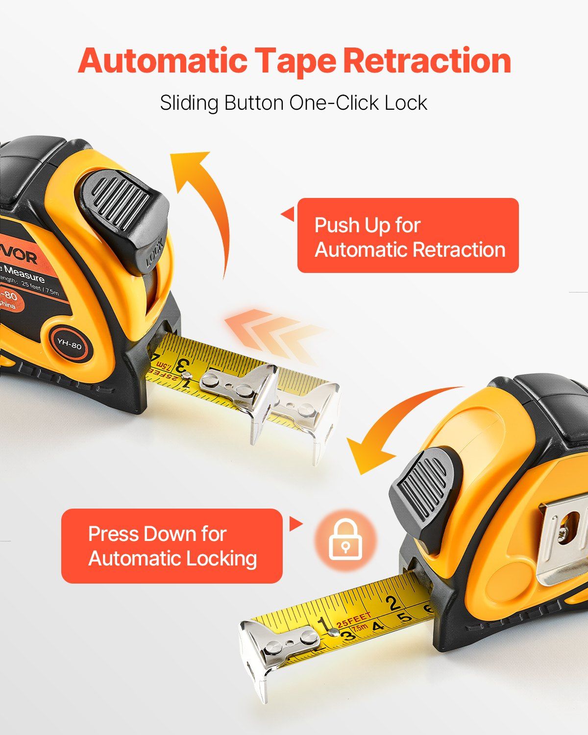 2 Packs Tape Measure 25ft Retractable Imperial Metric for Outdoor Decoration