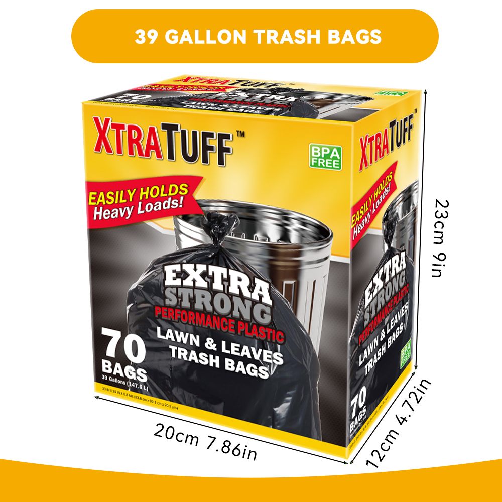 Boxed Disposable Garbage Bag 70 Pieces Puncture Tear Resistant Trash Bags, 39 Gallon Capacity, Multipurpose Cleaning Supplies For Industrial, Garden, Home, And Commercial Use - Durable, Leak-Proof