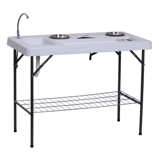 Outsunny Camping Table 50 with Sink Faucet Stainless Steel Basins Fish Cleaning