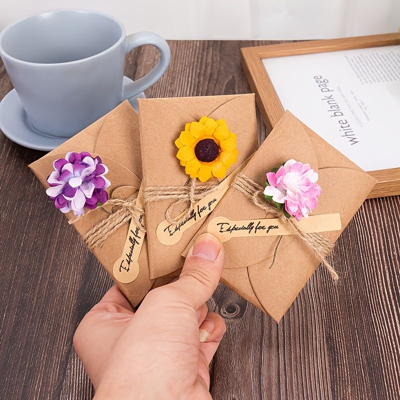 5pcs/set 3D Kraft Paper Envelope Card Flower Bandage Art Envelope Vintage Wedding Supplies