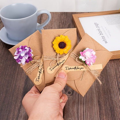 5pcs/set 3D Kraft Paper Envelope Card Flower Bandage Art Envelope Vintage Wedding Supplies