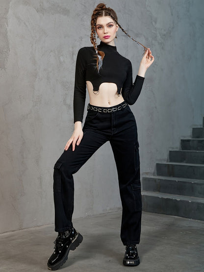 Stylish Skinny Stretchy Top, Long Sleeve Turtle Neck Solid Top, Casual Every Day Tops, Women's Clothing