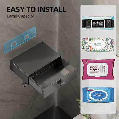 Toilet Paper Holder with Shelf Black Wipes Dispenser for Bathroom