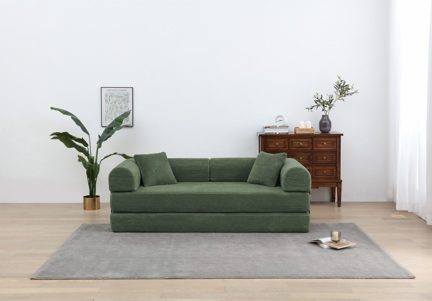 Foldable Sofa Bed, 77.9'' Folding Floor Couch, Compressed Convertable Sleeper Sofa, Memory Foam Couch with Pillow Back Support Armrest, 4-in-1 Futon Sofa Bed for Living Room, Army green